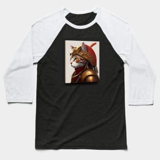 Samurai Cat Portrait Wearing Armor Baseball T-Shirt